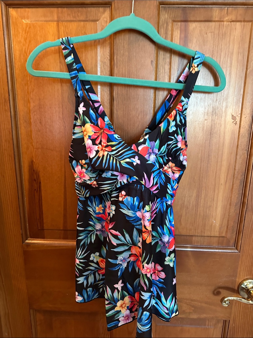 Black Floral Tropical One-Piece Swimdress